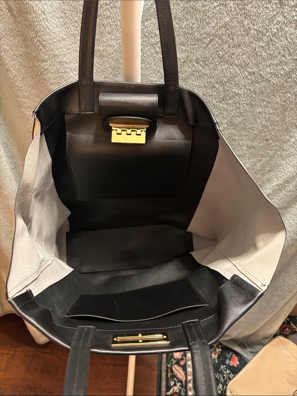 ZAC Zac Posen MASSIVE Black Leather Tote with Gold Hardware
